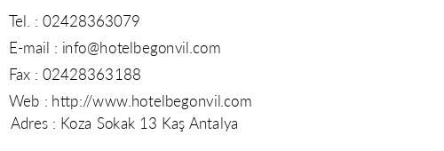 Hotel Begonvil telefon numaralar, faks, e-mail, posta adresi ve iletiim bilgileri